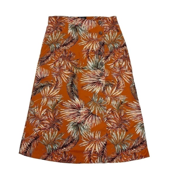 LILY Morgan long tropical print skirt size L brick terracotta A line silhouette - Picture 2 of 10